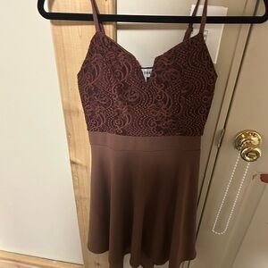 Almost Famous Brown Lace Mini Dress